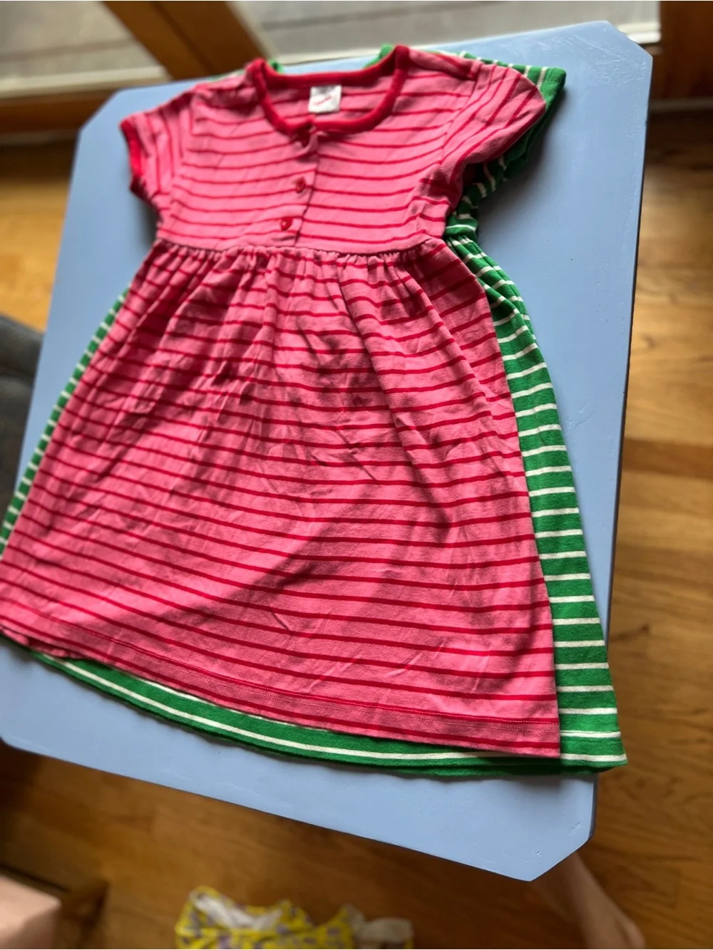 Hanna Andersson Girls' Pink and Green Striped Short-Sleeve Cotton Dress Duo